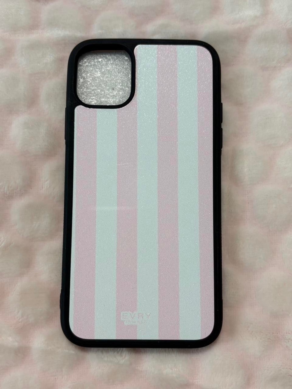 Striped Pink & Mint Protective Phone Case with Black Frame